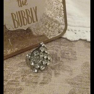 Ann Taylor Silver Round 5 Row Crystal Ring 7.5